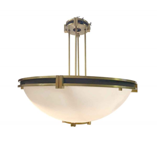 Up Lights - Large Mid to Late Century Brass Bank Dish Pendant Light