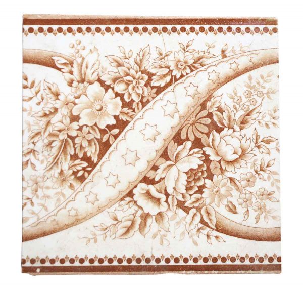 Wall Tiles - Vintage White & Brown Stars Floral Wall Tiles 5.875 x 5.875