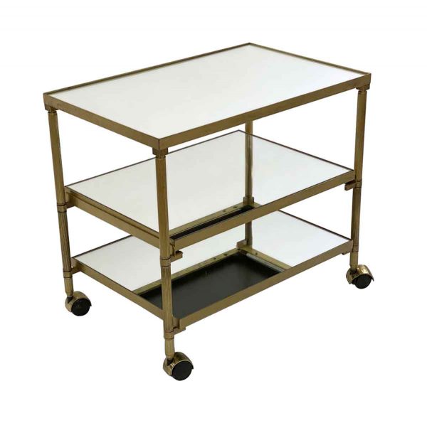 Carts - European Mid Century Three Tier Glass & Brass Bar Cart
