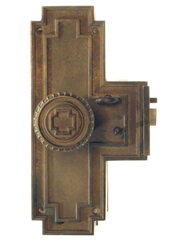 Door Knob Sets - Antique Russwin Greek Cast Bronze Mono Lock Door Set