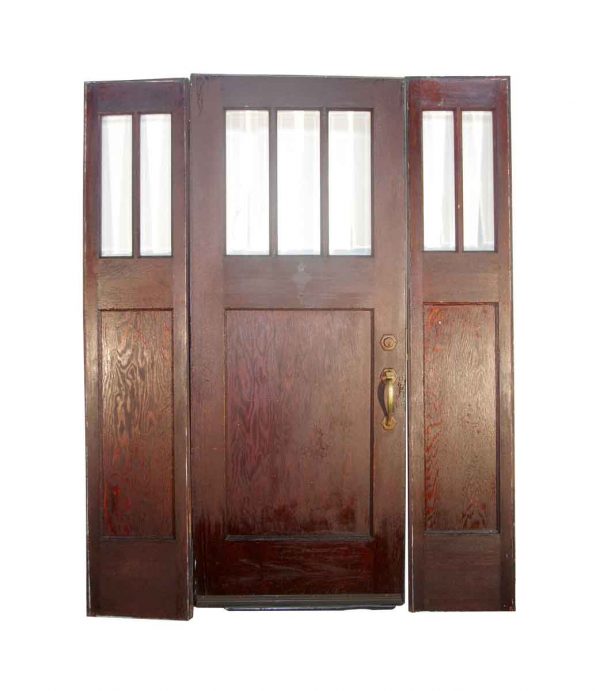 Entry Doors - Arts and Crafts 3 Lite American Chestnut Entry Door with Side Lites