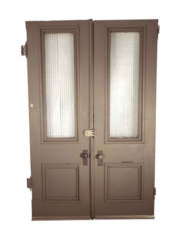 Entry Doors - Vintage 1 Lite 1 Pane Wood Entry Double Doors 88.5 x 56.5