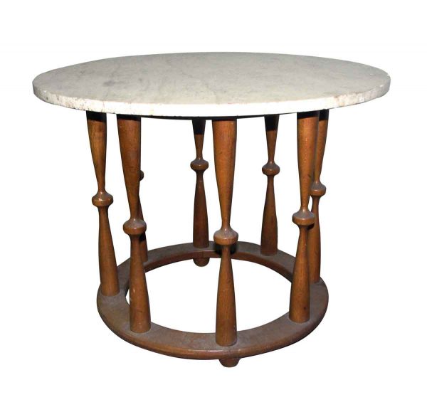 Flea Market - Vintage 26 in. Round Mid Century Marble Wood Side Table