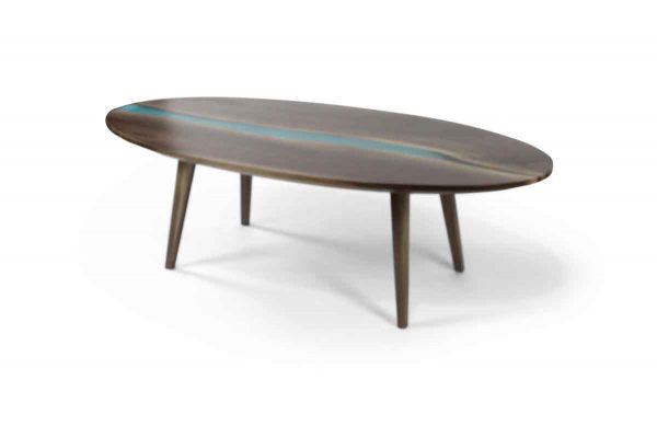 Floor Model Tables - Handmade Oval Walnut River Coffee Table with Tapered Legs