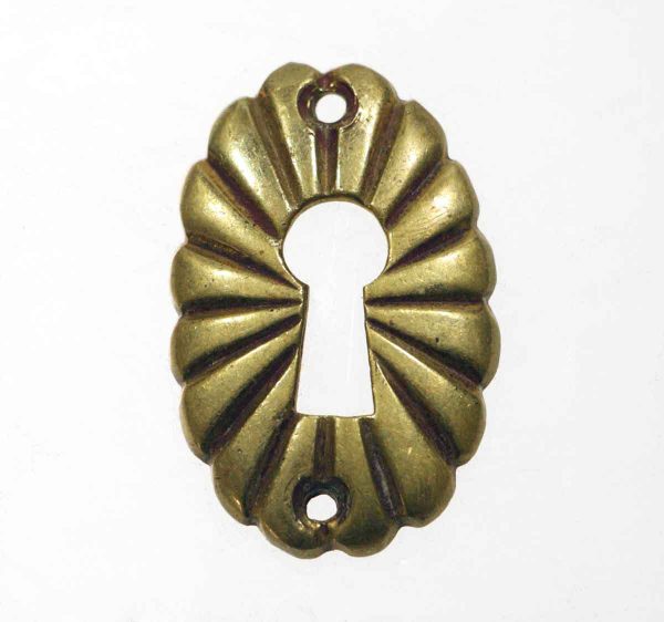 Keyhole Covers - Antique Victorian Oval Fluted Brass Plated Keyhole Cover