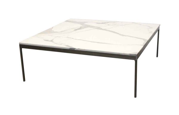 Living Room - Modern 4 ft Square Carrera Marble Top Steel Frame Coffee Table