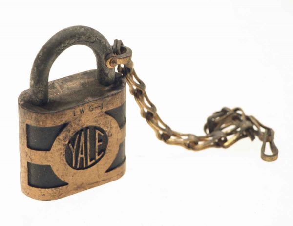 Locks - Antique Cast Iron Yale Padlock with Chain