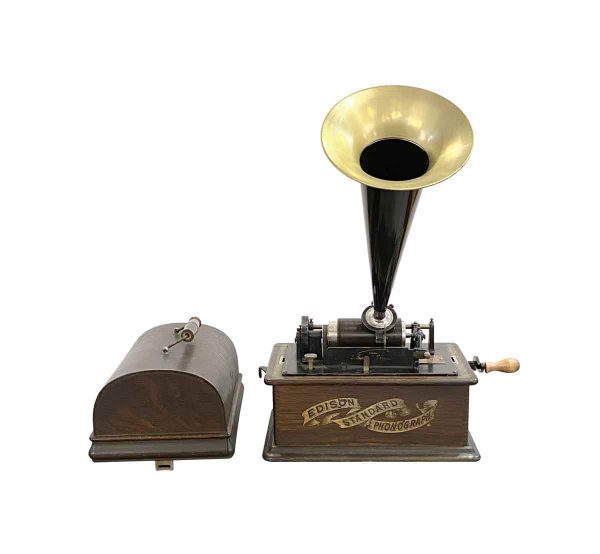 Musical Instruments - Antique 1892 Edison Phonograph with Five Cylinder Records