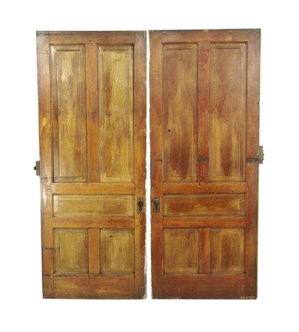 Pocket Doors - Antique 5 Pane Pine Pocket Double Doors 89.875x 72.5