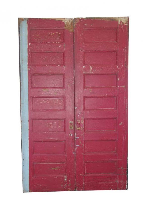 Pocket Doors - Vintage 7 Pane Wood Pocket Double Doors 100.125 x 62.25