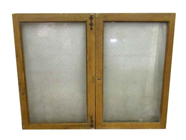 Reclaimed Windows - Reclaimed Chicken Wire Glass Double Wood Window Doors 33.75 x 48