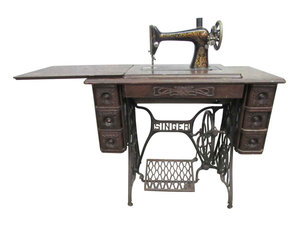 Antique Singer Sewing Machine with Wood Top & Cast Iron Base | Olde Good Things