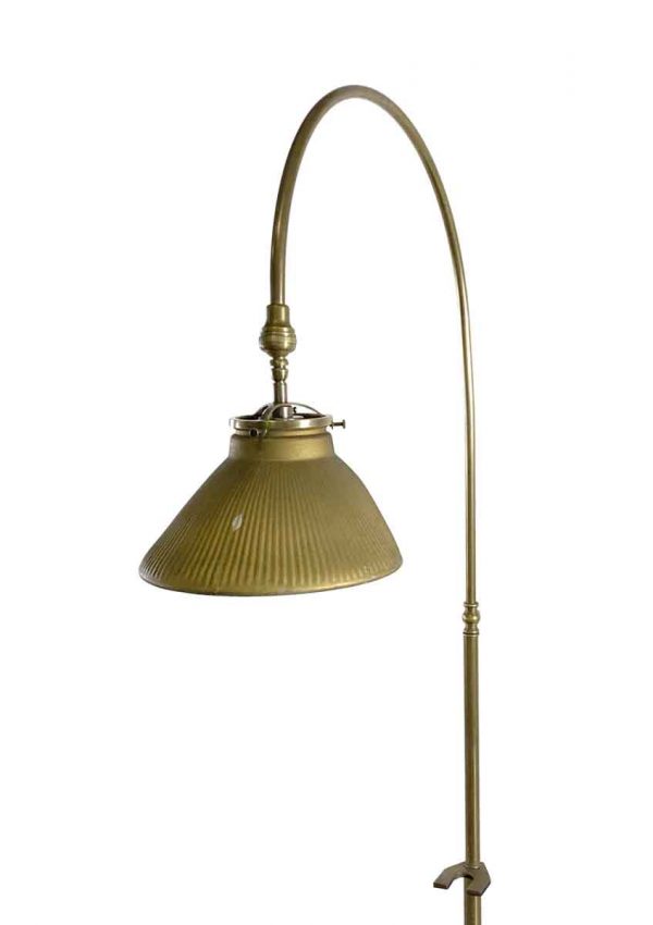 Table Lamps - 1920s Gooseneck Silvered Glass Gold Shade & Brass Desk Lamp
