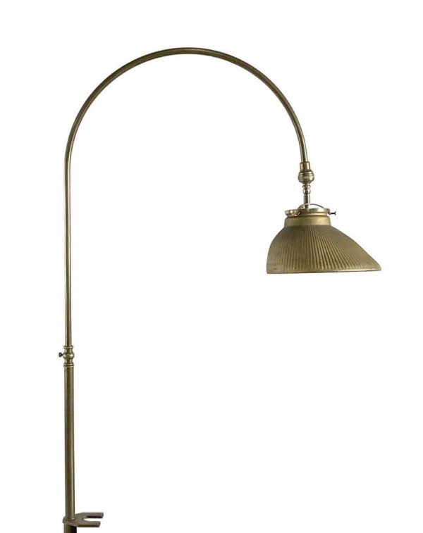 Table Lamps - 1920s Mercury Gold Glass Shade & Brass Goose Neck Lamp