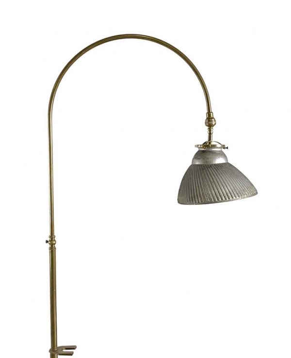 Table Lamps - 1920s Mirrored Silver Glass Shade & Brass Gooseneck Desk Lamp