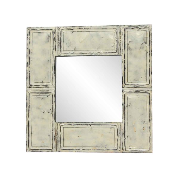 Antique Tin Mirrors - Antique Cream Color Ceiling Tin Crafted Square Wall Mirror