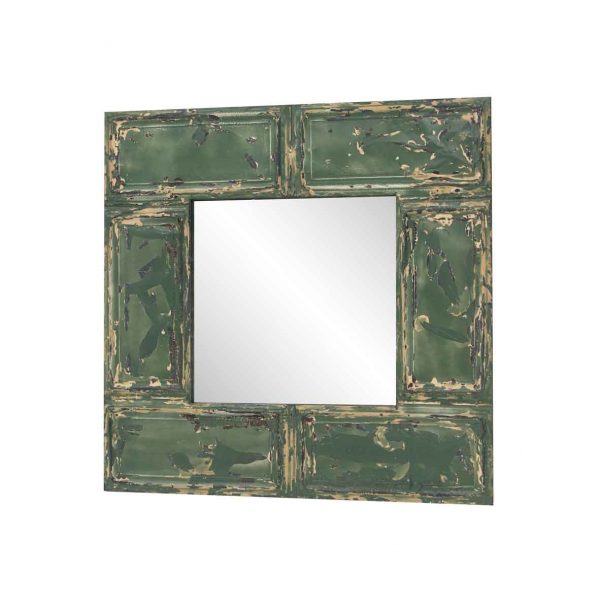 Antique Tin Mirrors - Antique Green Ceiling Tin Textured Square Wall Mirror