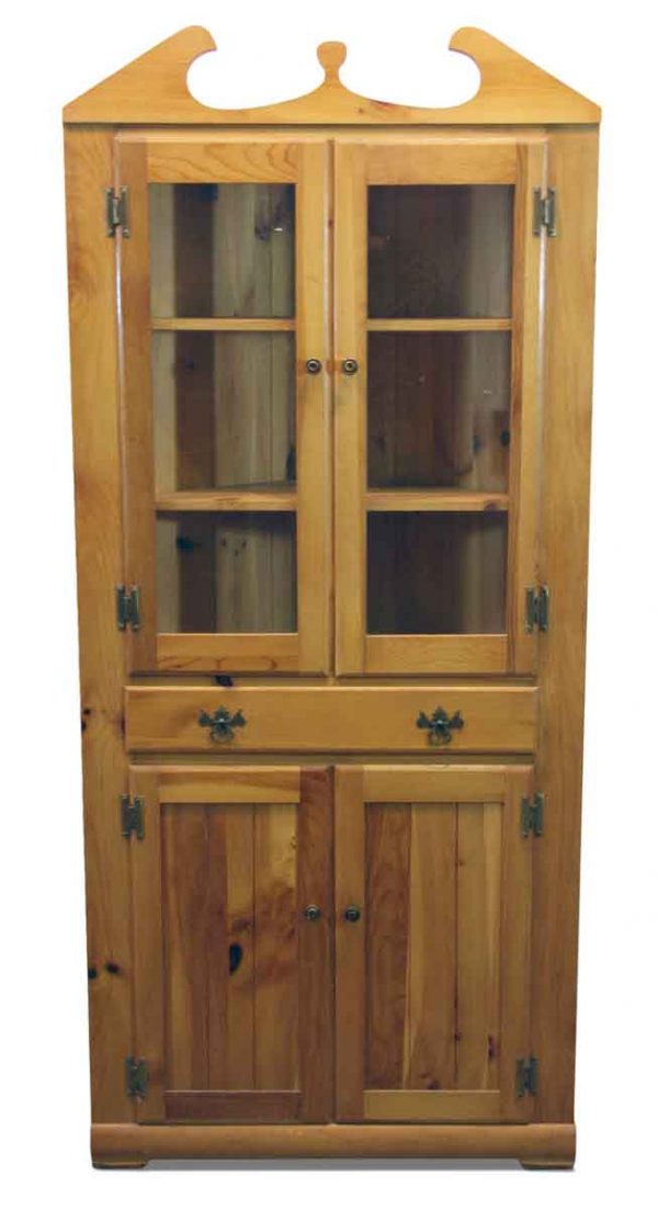 Cabinets - Vintage Light Wood Tone Rustic Corner Hutch