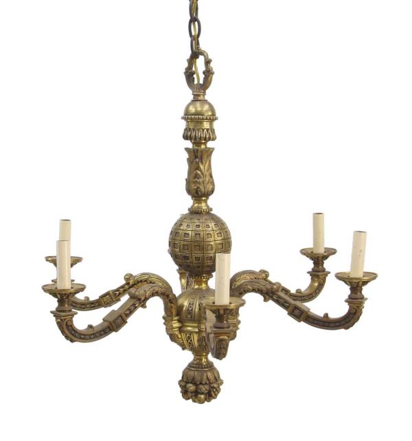Chandeliers - 1930s French Cast Bronze Chandelier with Intricate Detail