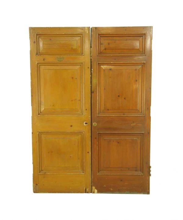 Commercial Doors - Vintage 3 Pane Wood Office Passage Double Doors 83.625 x 60