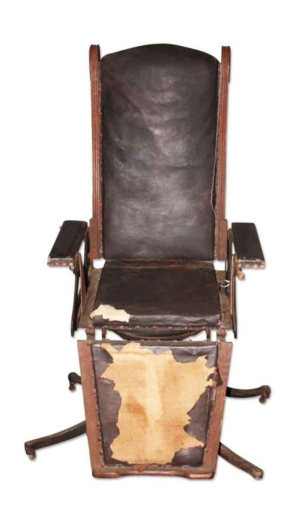 Commercial Furniture - Antique 1880s Brown Leather Polyclinic Chair Restorable Condition