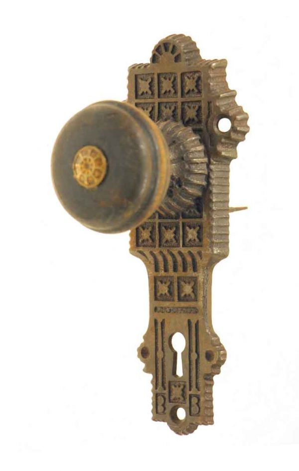 Door Knob Sets - Antique Fixed E & C G Co. Wooden Door Knob Set