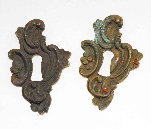 Keyhole Covers - Antique Art Nouveau Pair of Bronze Floral Keyhole Covers