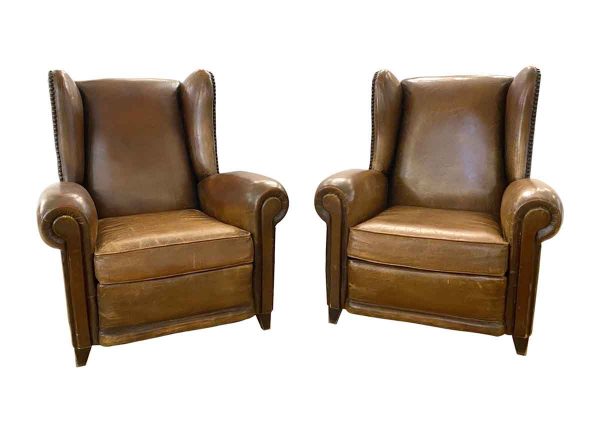Living Room - Pair of Vintage French Leather Studded Bergere Chairs