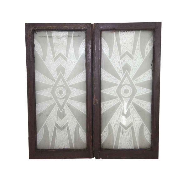 Reclaimed Windows - Pair of Art Deco Antique 1930s Textured Wood Windows 50 x 24