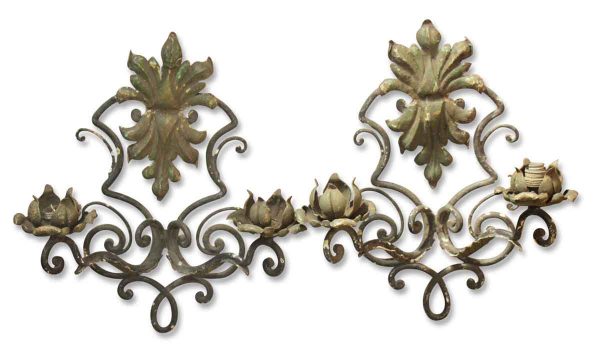 Sconces & Wall Lighting - Antique French Wrought Iron 2 Arm Wall Sconces