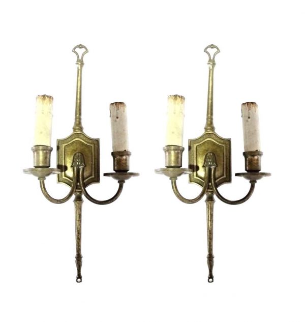 Sconces & Wall Lighting - Antique Tall 2 Arm Brass Colonial Wall Sconces