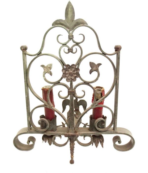 Sconces & Wall Lighting - Antique Two Arm French Fleur de Lis Wall Sconce