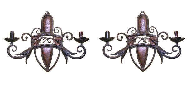 Sconces & Wall Lighting - Arts & Crafts 2 Arm Hammered Copper & Iron Wall Sconces