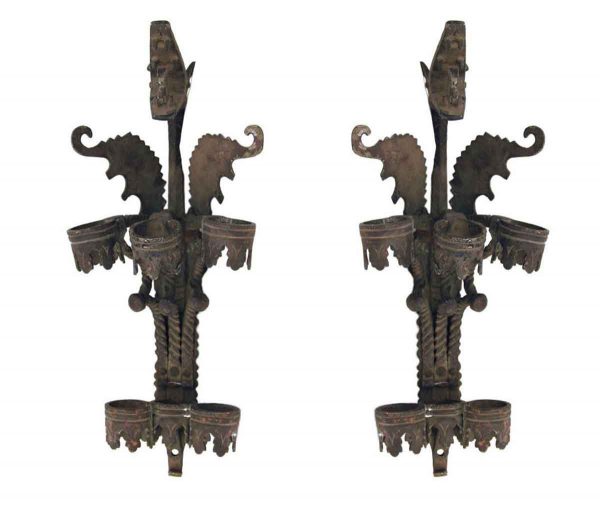 Sconces & Wall Lighting - Hand Hammered Gryphon Bronze Flag Mounts Wall Sconces