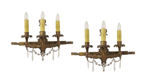 Sconces & Wall Lighting - NYC Toy Building Bradley & Hubbard Bronze & Crystal Wall Sconces