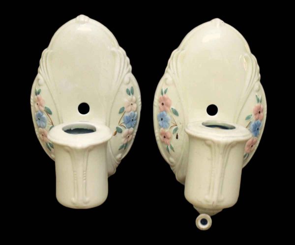 Sconces & Wall Lighting - Pair of 1930s Floral Bathroom Porcelain Wall Sconces