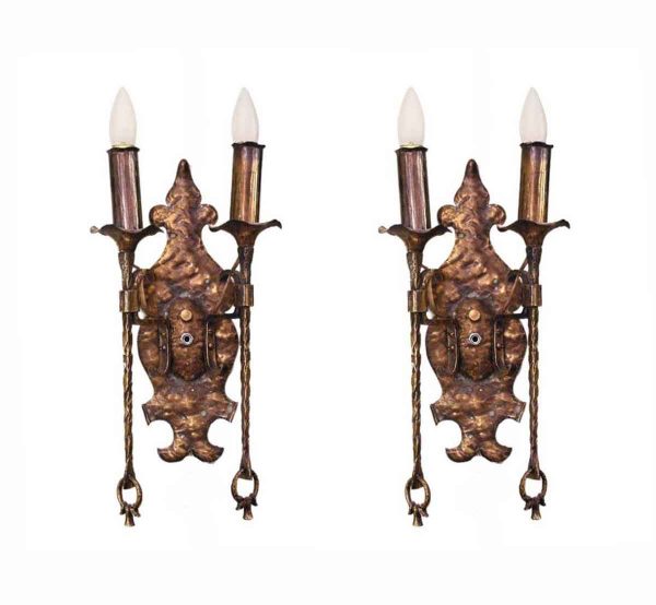 Sconces & Wall Lighting - Pair of Antique Arts & Crafts Wrought Iron Wall Sconces