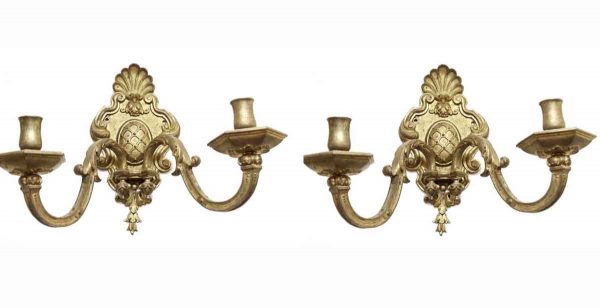 Sconces & Wall Lighting - Pair of Antique Brass French Two Arm Wall Sconces