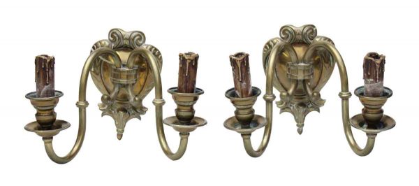Sconces & Wall Lighting - Pair of Antique French 2 Arm Bronze Wall Sconces
