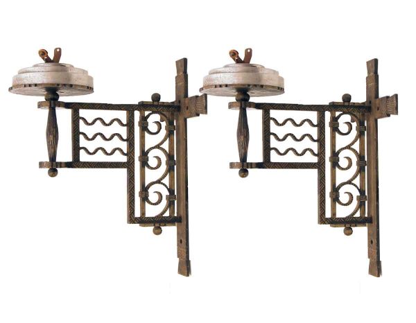 Sconces & Wall Lighting - Pair of Art Deco 1 Arm Iron Wall Sconces
