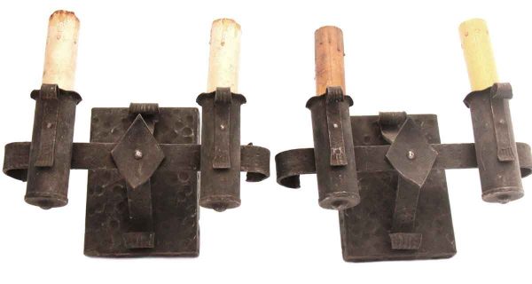 Sconces & Wall Lighting - Pair of Spanish Colonial Hammered Iron Wall Sconces