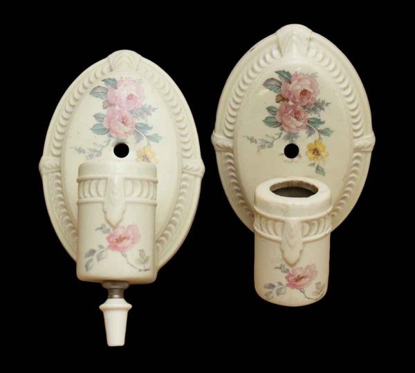 Sconces & Wall Lighting - Pair of Traditional White Floral Porcelain Wall Sconces