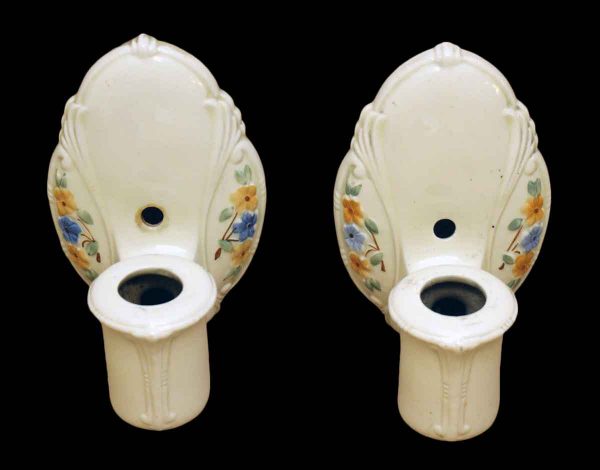 Sconces & Wall Lighting - Pair of Vintage White Floral Porcelain Wall Sconces