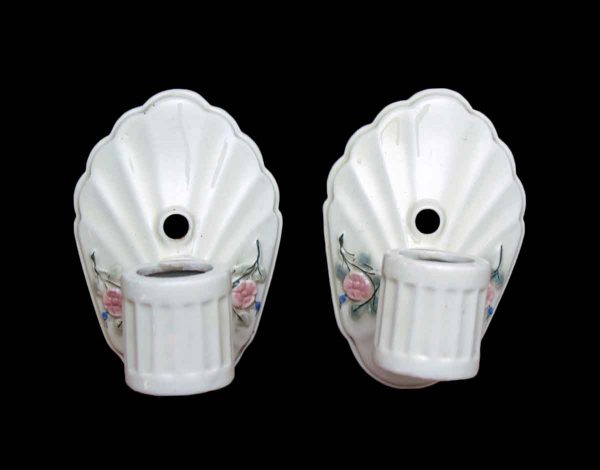 Sconces & Wall Lighting - Pair of White Floral Porcelain Wall Sconces
