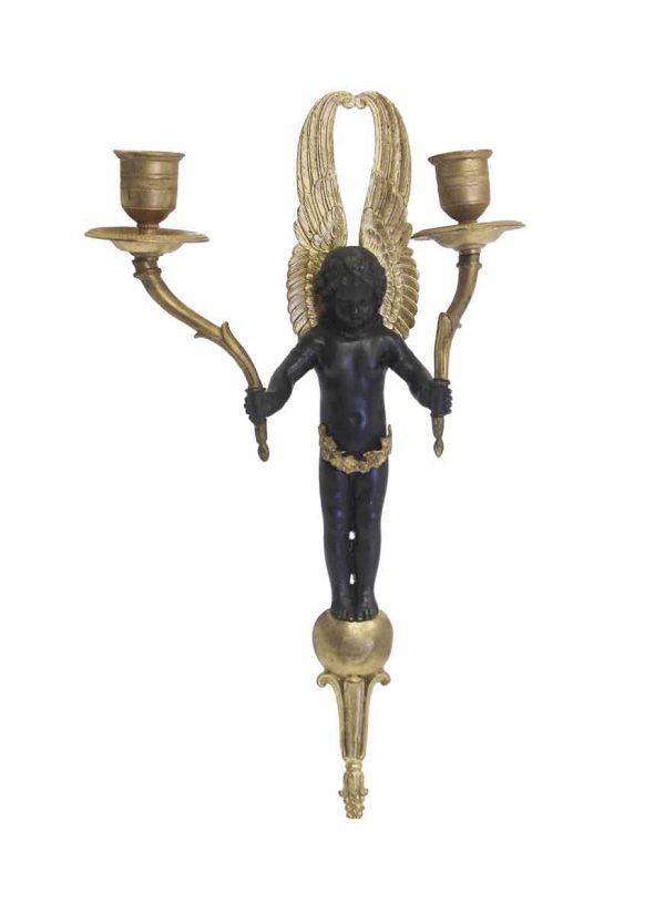 Sconces & Wall Lighting - Restored French 2 Arm Gilded Cherubic Wall Sconce