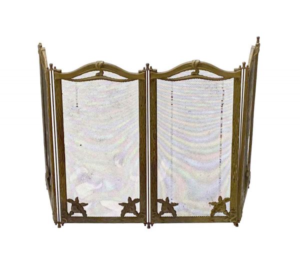 Screens & Covers - French Art Nouveau 4 Section Steel & Brass Floral Fireplace Screen
