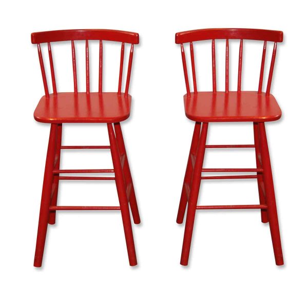 Seating - Pair of Classic Red Wooden Bar Stools