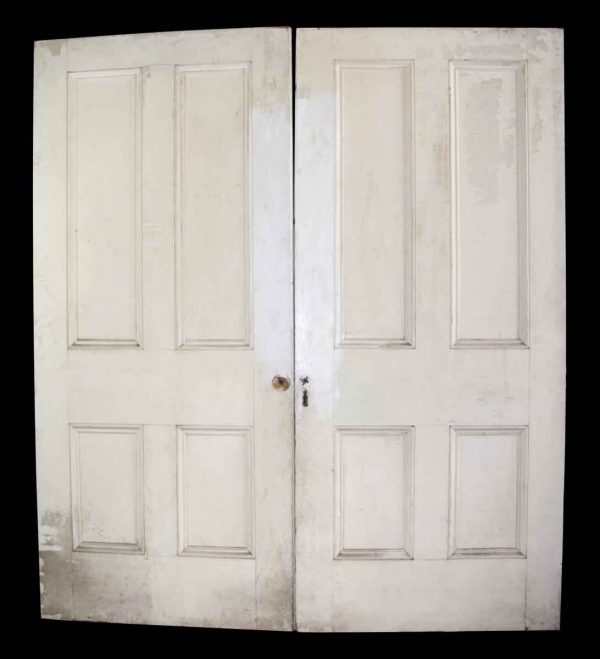 Standard Doors - Vintage 4 Pane White Wood Passage Double Doors 95.25 x 84.5
