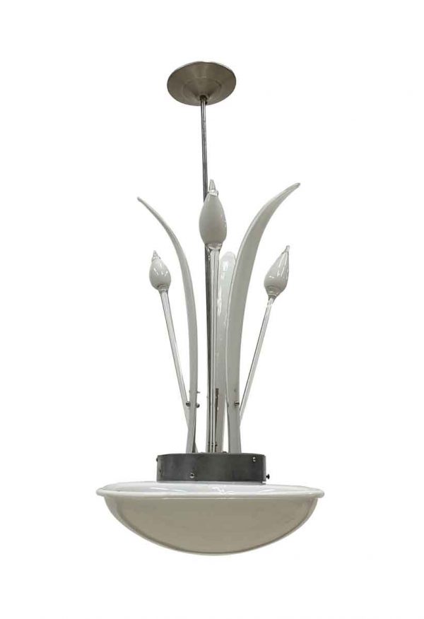 Up Lights - Modern White Murano Glass Dish Light with Tulip Bulbs