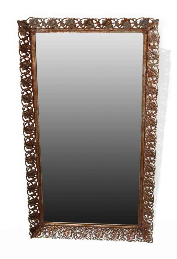 Antique Mirrors - Antique Floral Brass Wall Mirror 22 x 12